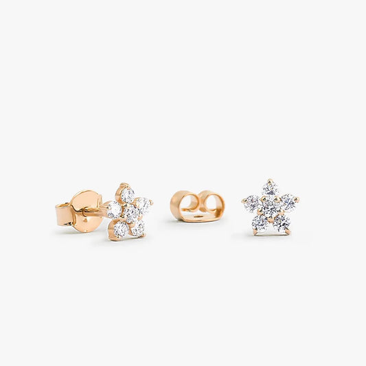 14k Gold Diamond Round Cut Flower Stud Earrings Prong Setting 0.37 ctw