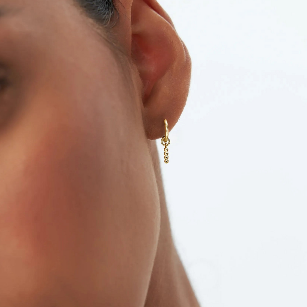 14k Solid Gold Beaded Hoop Earring Charm Minimalist Design