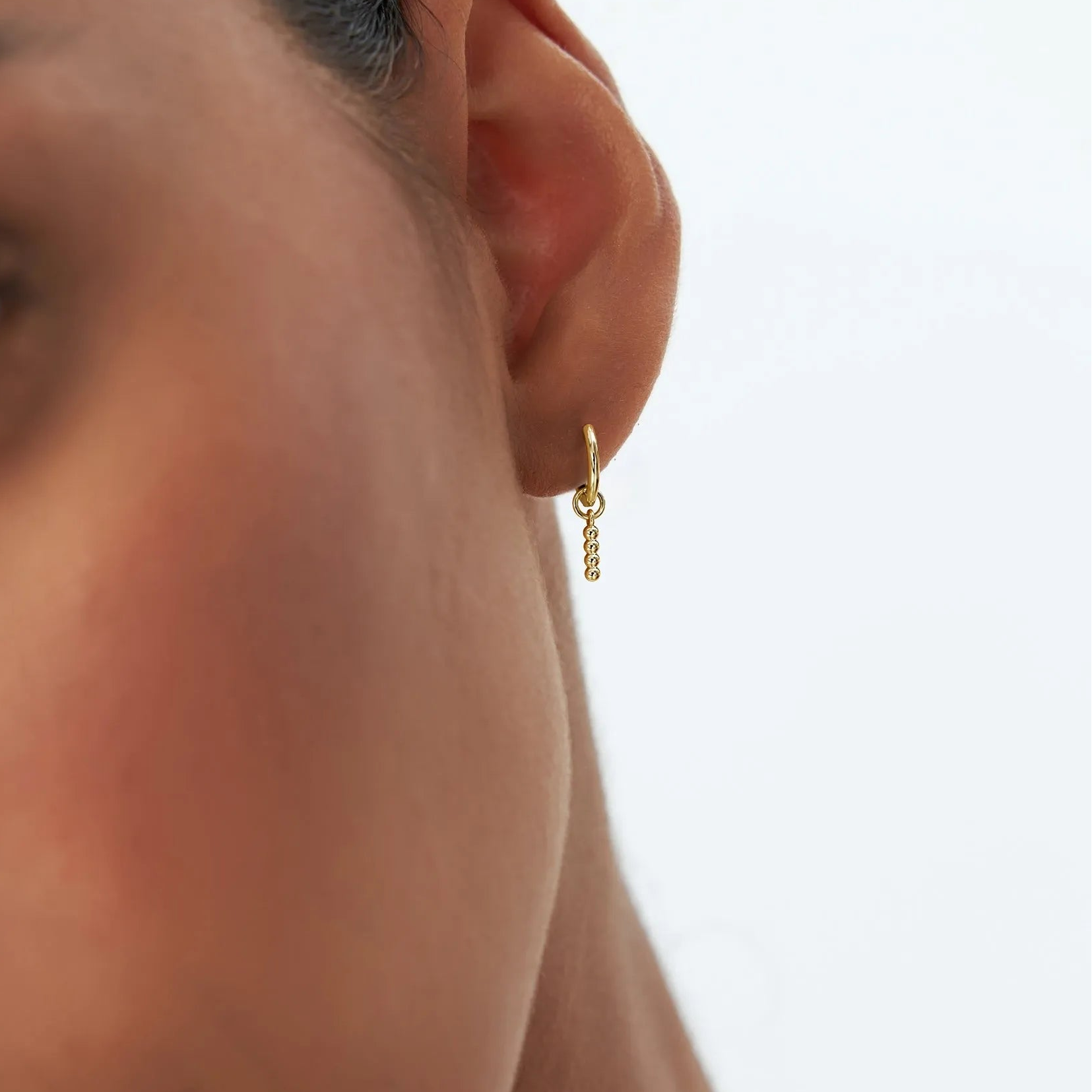 14k Solid Gold Beaded Hoop Earring Charm Minimalist Design