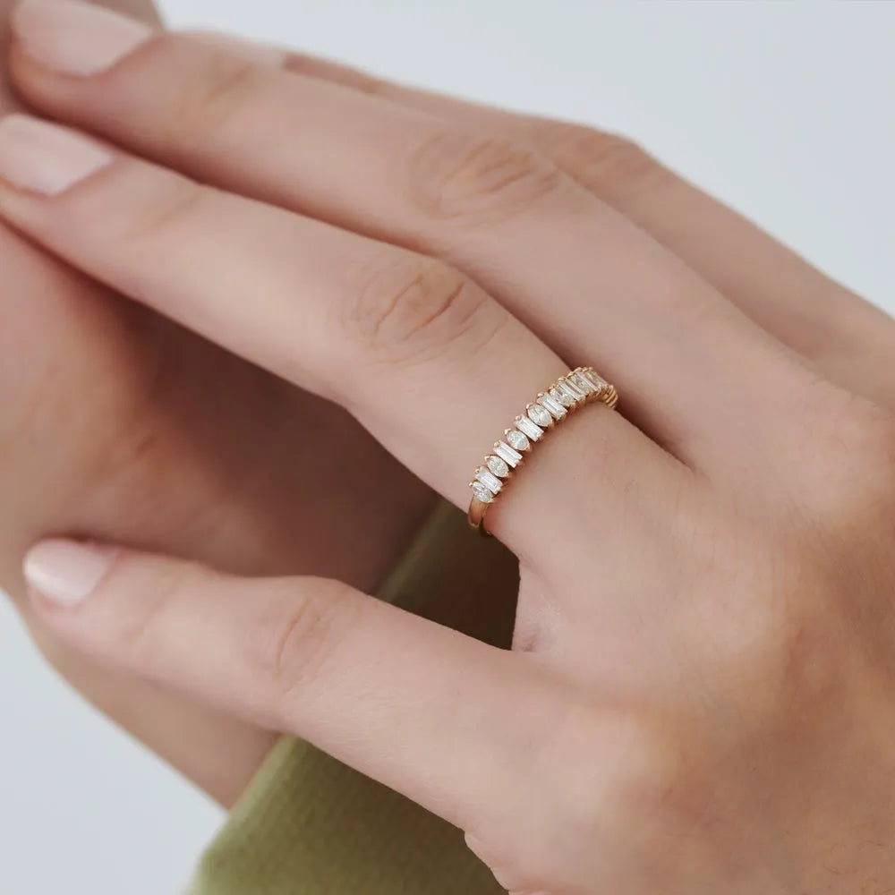 14k Gold Diamond Marquise and Baguette Wedding Ring 0.64ctw Micro Pave