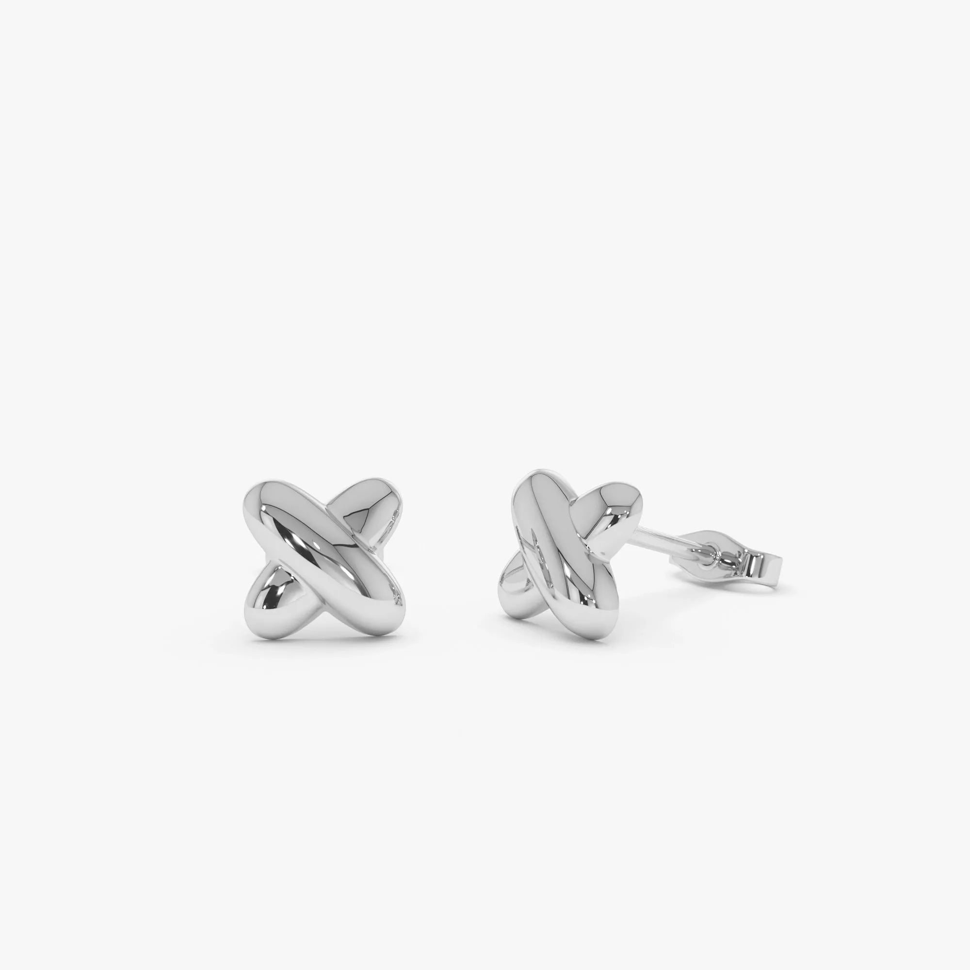 14k Solid Gold X Shape Stud Earrings Geometric Minimalist Design