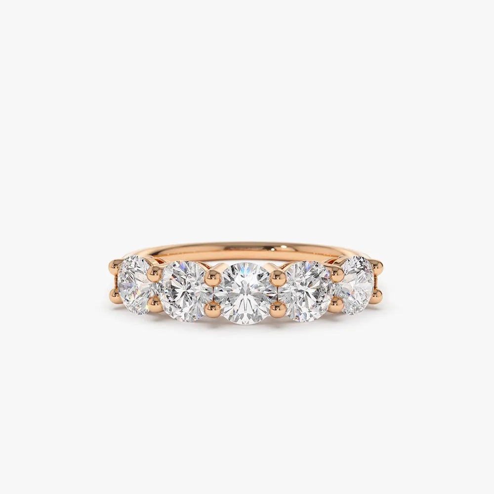 14k Gold Round Diamond 1ctw Five Stone Shared Prong Wire Basket Ring