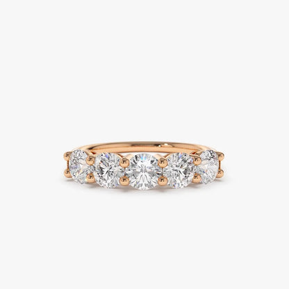 14k Gold Round Diamond 1ctw Five Stone Shared Prong Wire Basket Ring