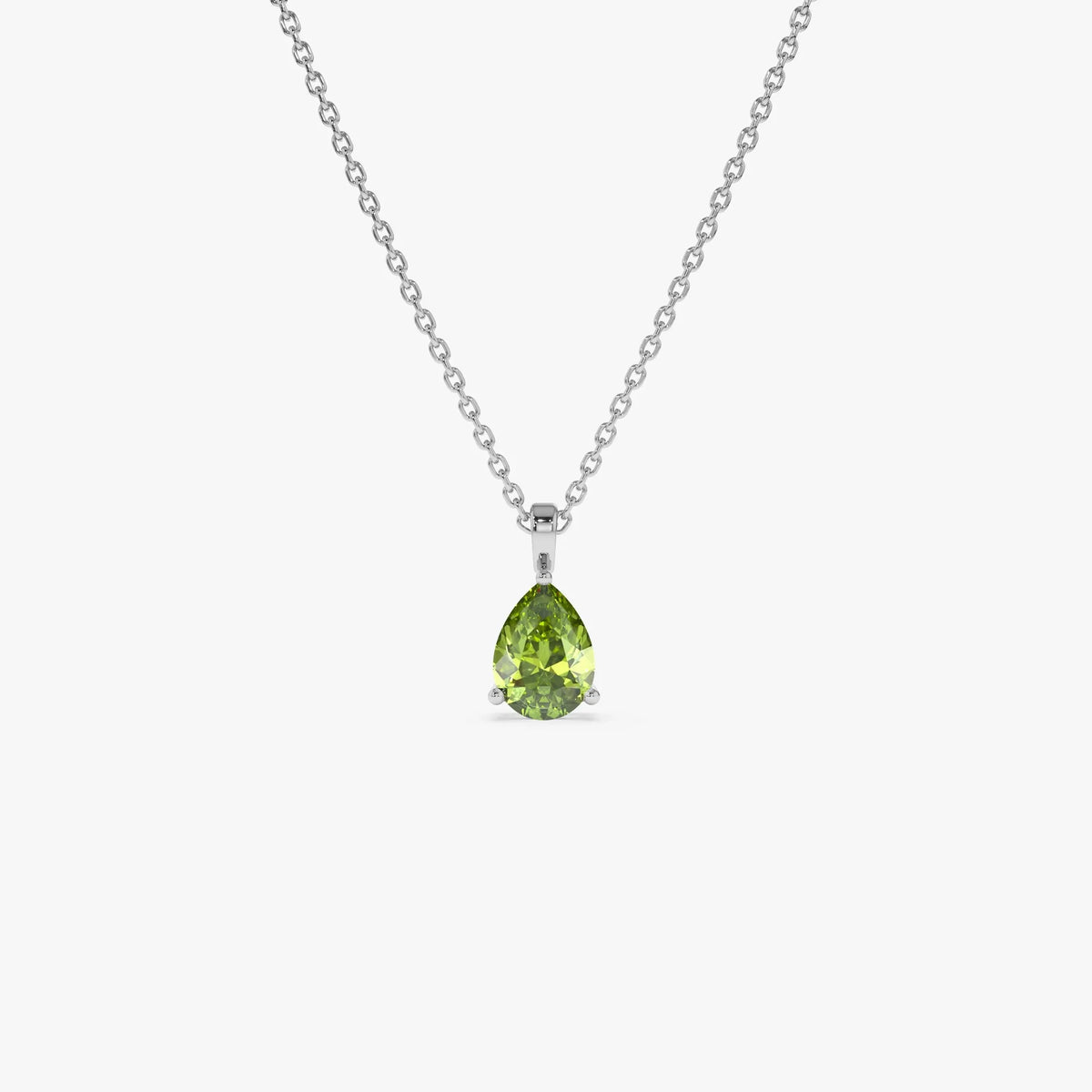 14k Solid Gold Peridot Pear Shaped Solitaire Necklace 0.65 Carat