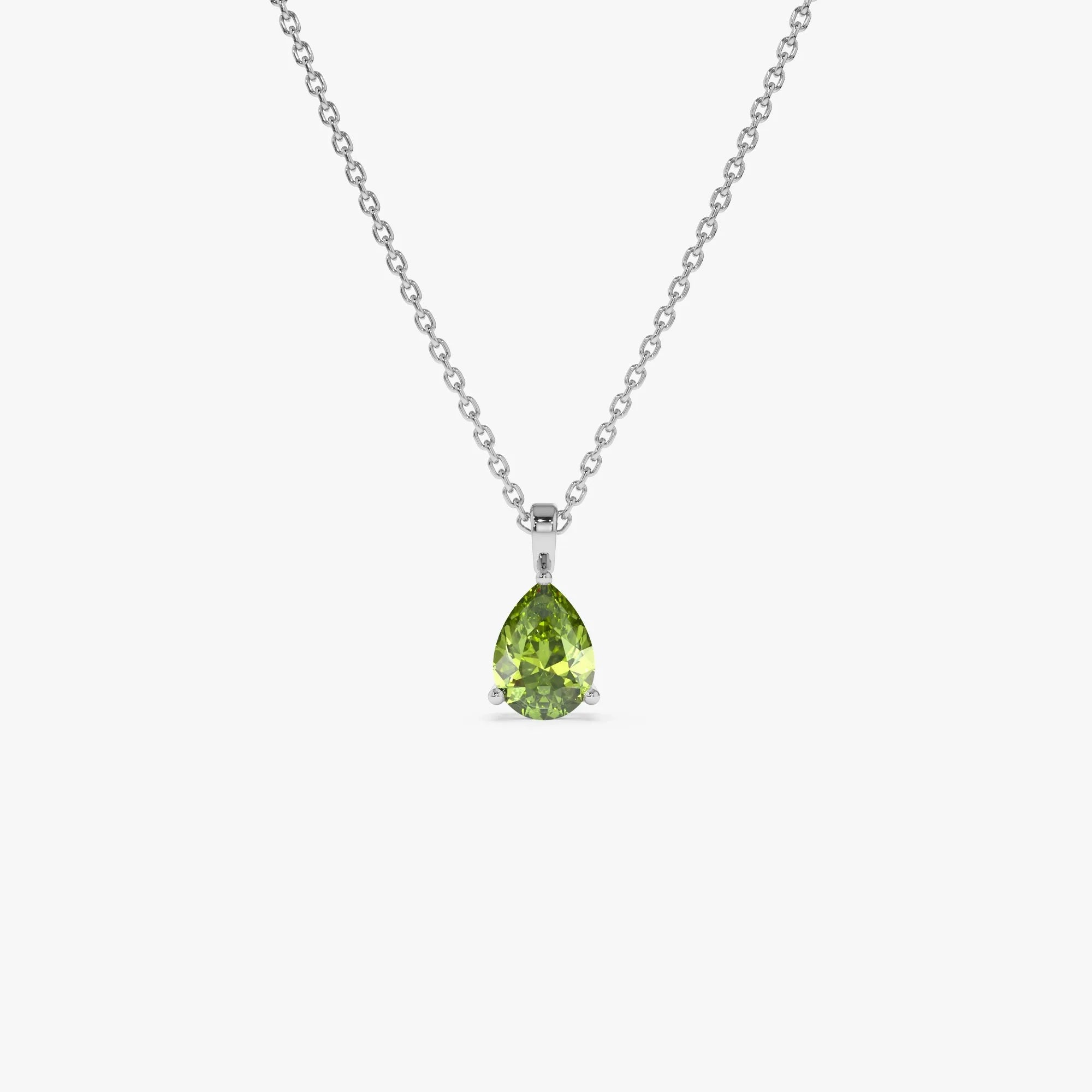 14k Solid Gold Peridot Pear Shaped Solitaire Necklace 0.65 Carat