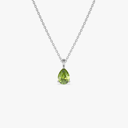 14k Solid Gold Peridot Pear Shaped Solitaire Necklace 0.65 Carat