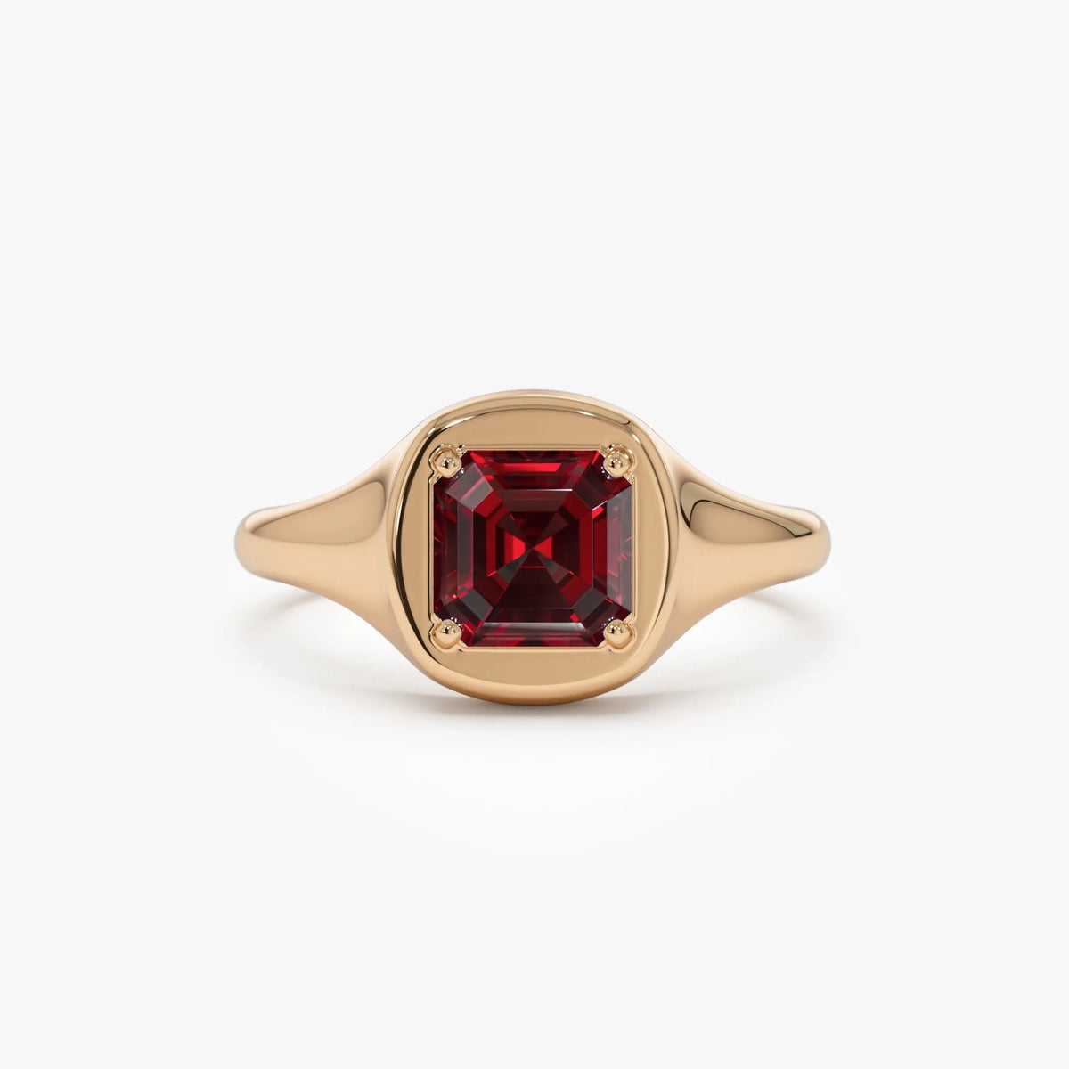 14K Solid Gold Asscher Cut Garnet 1.35 Carat Signet Ring