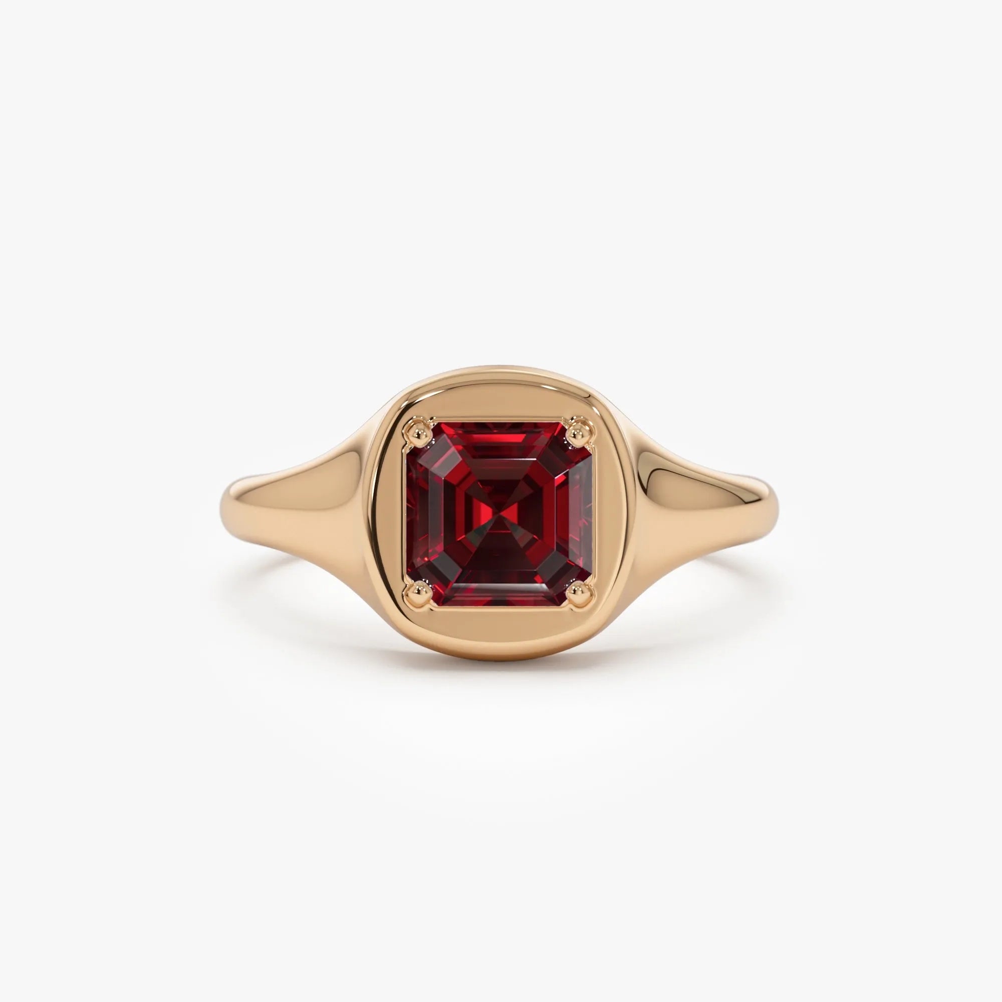 14K Solid Gold Asscher Cut Garnet 1.35 Carat Signet Ring
