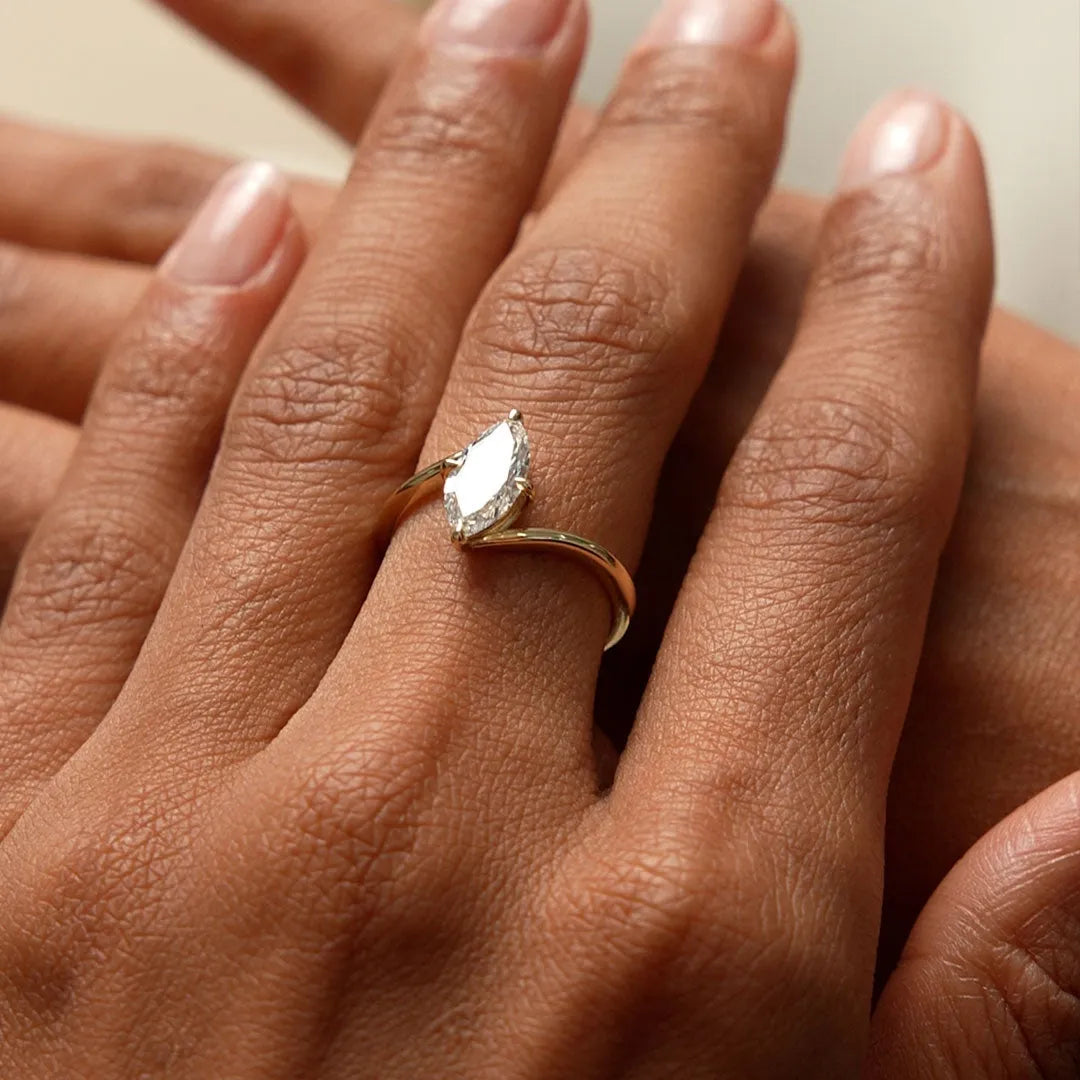 14k Gold 1.50 Ctw Lab Grown Diamond Marquise Bypass Setting Engagement Ring Leda