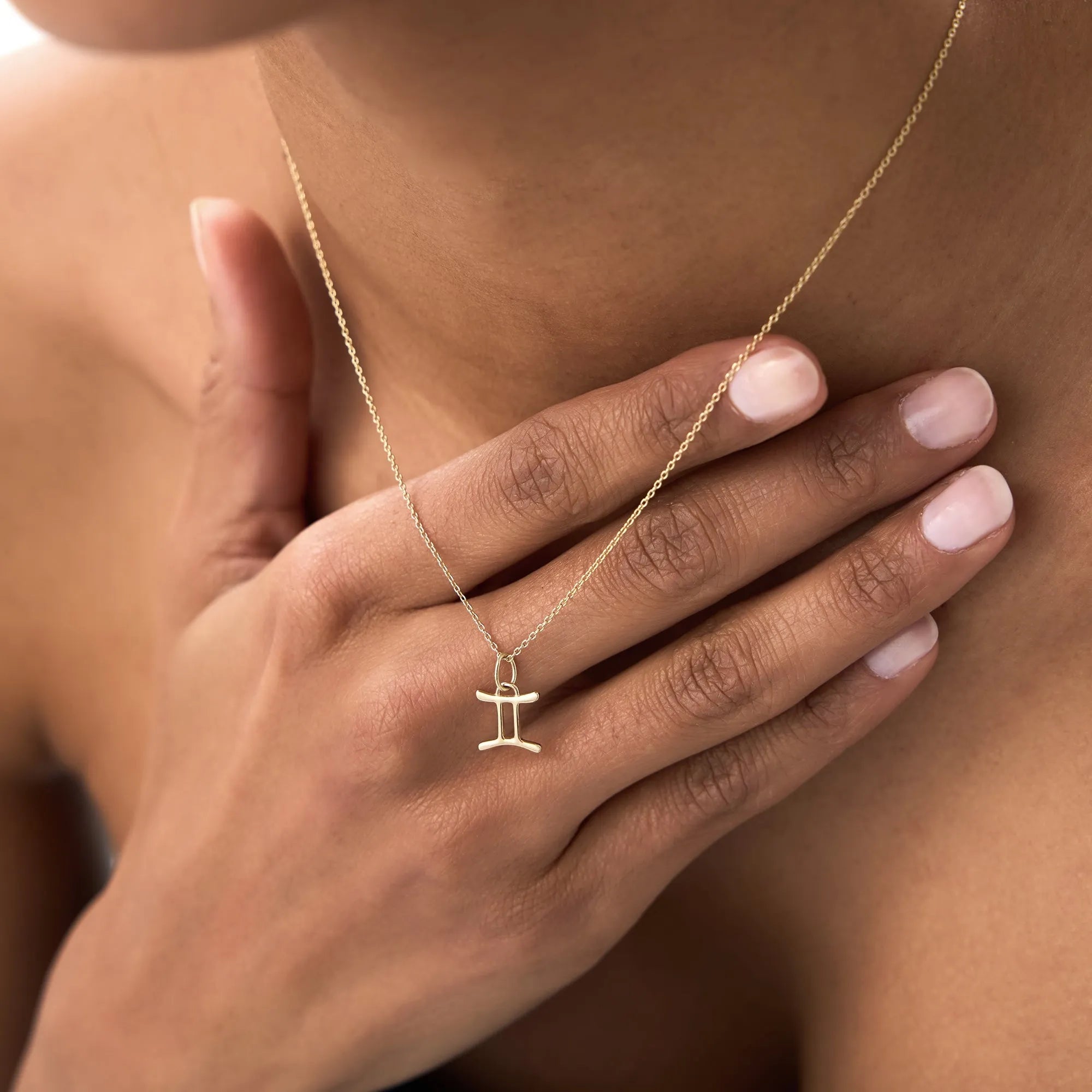 14k Solid Gold Gemini Zodiac Charm Pendant Necklace