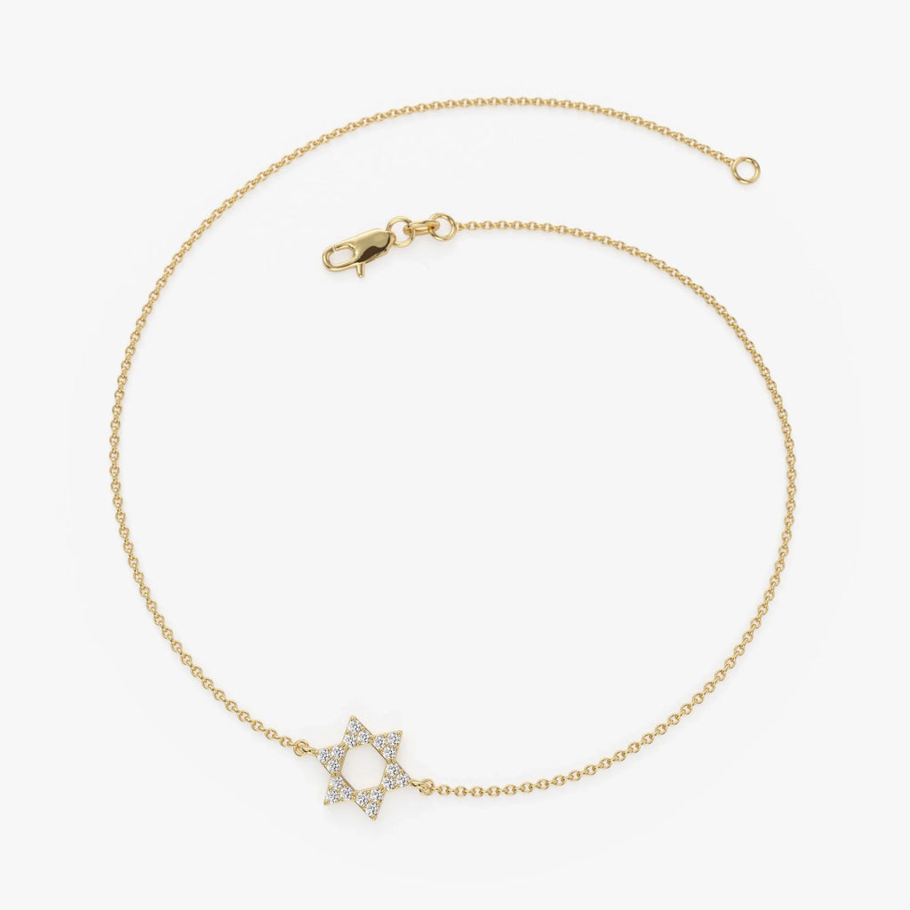 14K Solid Gold 0.065 CTW Round Diamond Star of David Bracelet