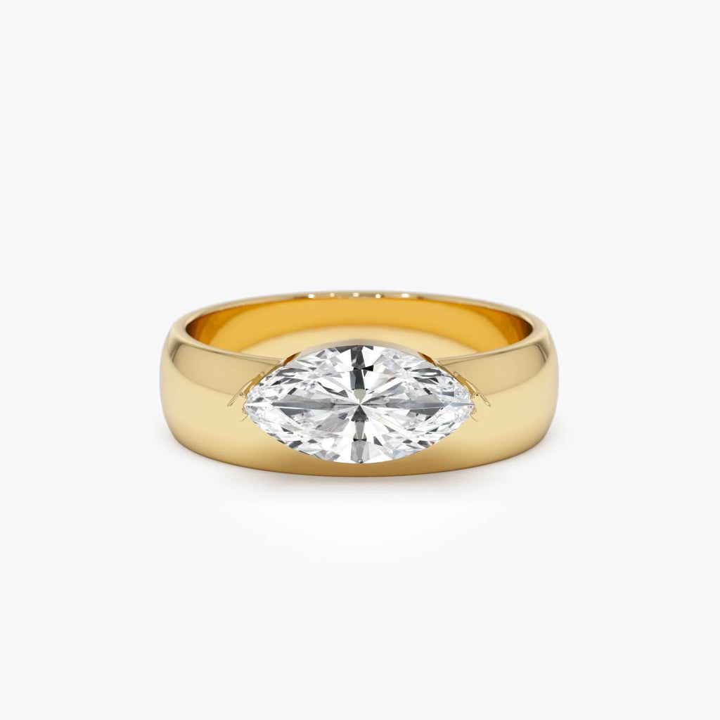 14k Gold 1.00 Carat Lab Grown Diamond Marquise Solitaire Wide Band Ring Solara