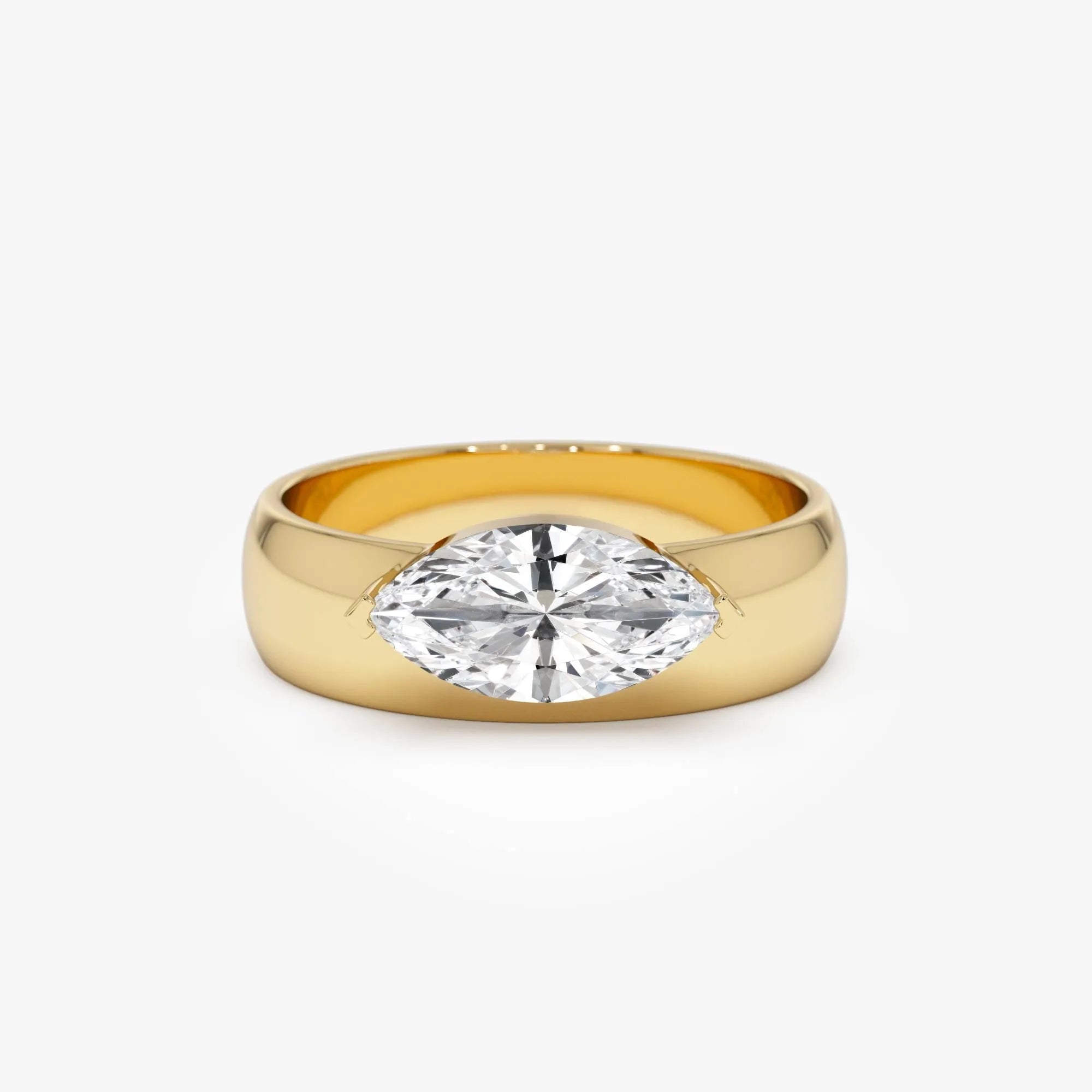 14k Gold 1.00 Carat Lab Grown Diamond Marquise Solitaire Wide Band Ring Solara