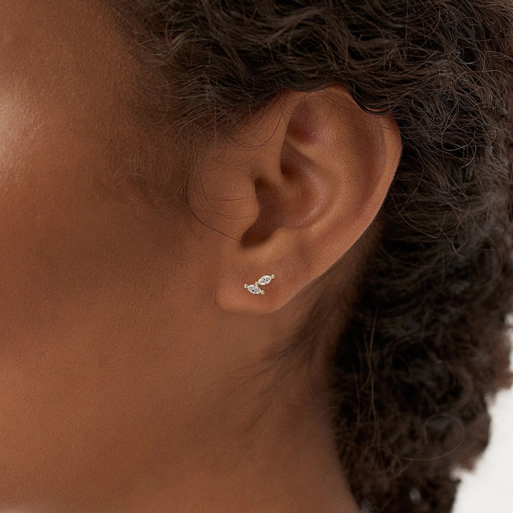 14k Gold Diamond Marquise Cut Double Stud Earrings 0.28 ctw