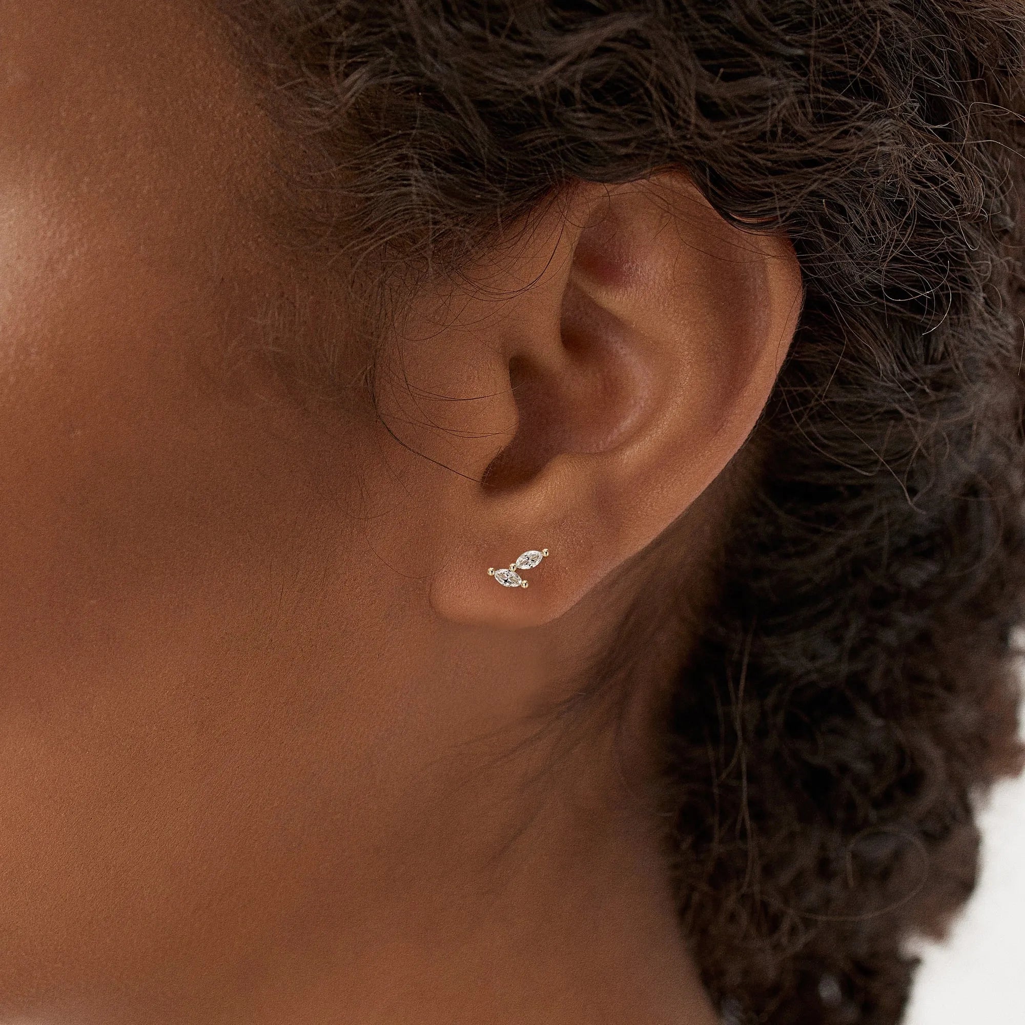 14k Gold Diamond Marquise Cut Double Stud Earrings 0.28 ctw