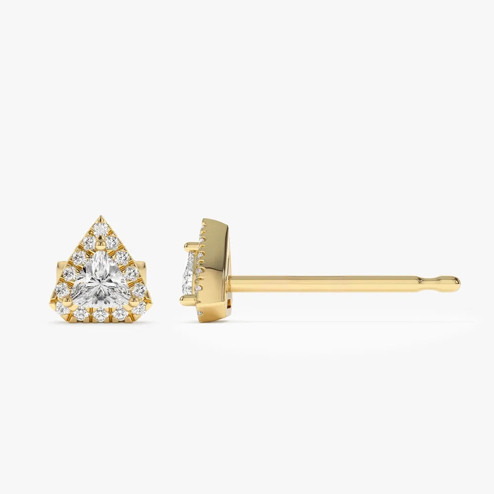 14k Gold Diamond Trillion Round Cut Petite Halo Setting Stud Earrings 0.30 ctw