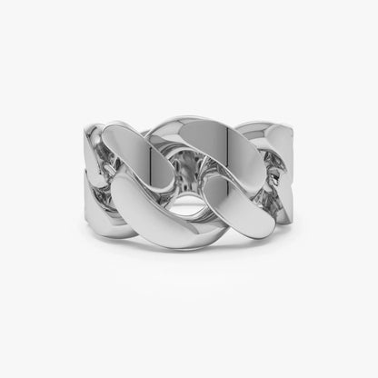 14k Solid Gold Chunky Cuban Curb Chain Link Graduated Statement Ring