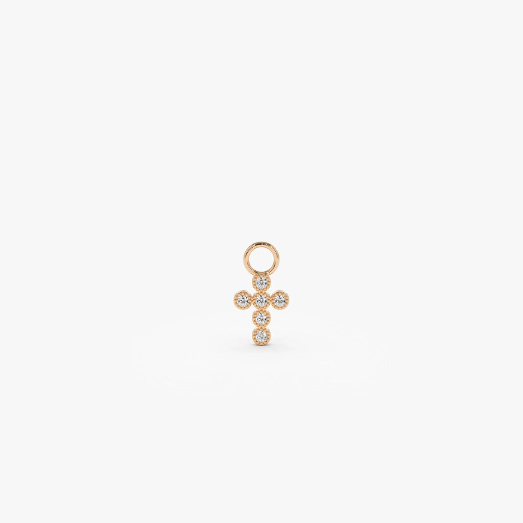14k Gold Diamond Cross Hoop Earring Charm 0.05 ctw