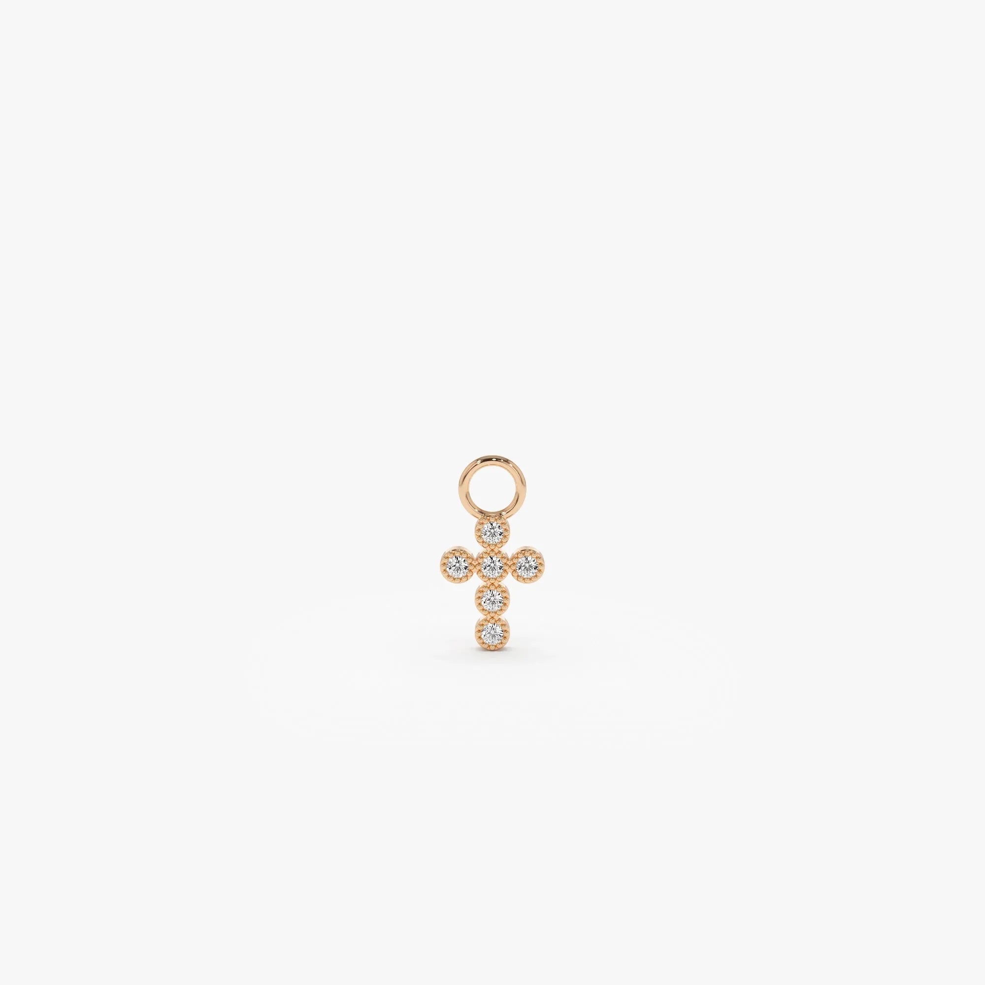 14k Gold Diamond Cross Hoop Earring Charm 0.05 ctw