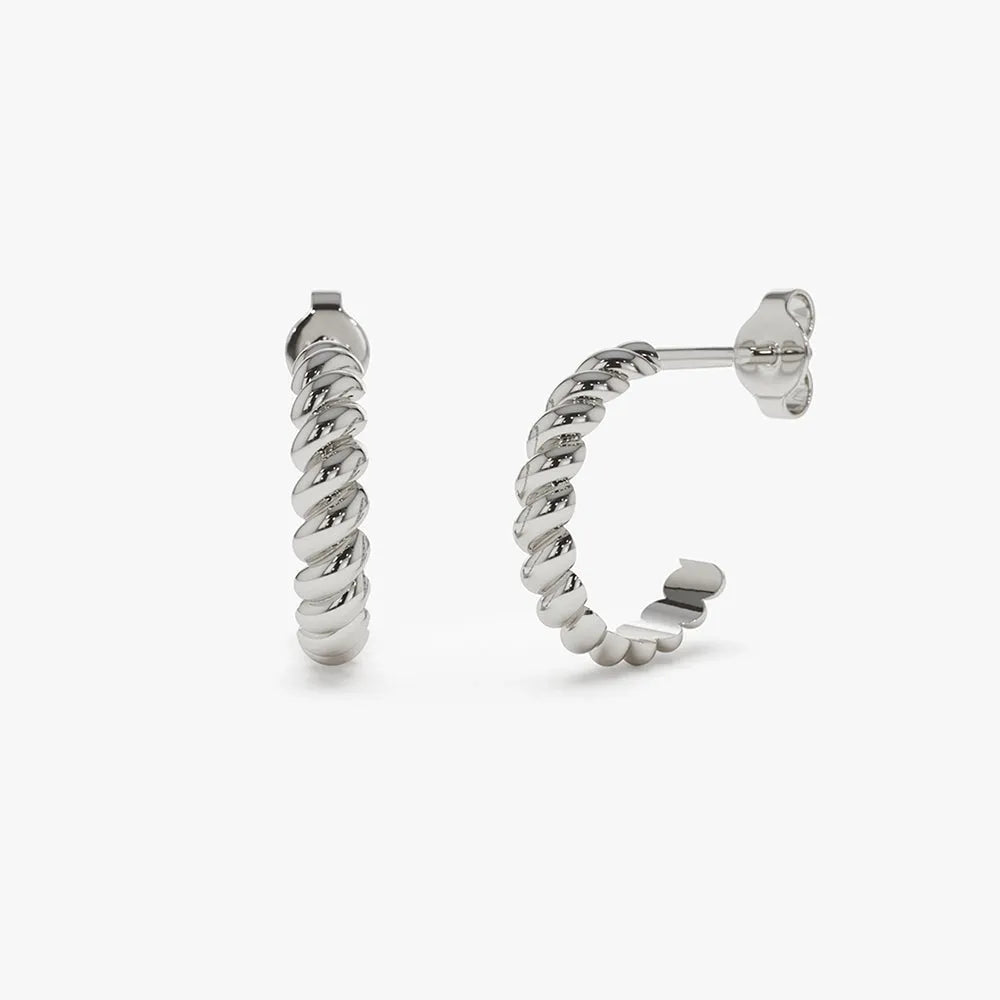 14k Solid Gold Braided Twist Lever-back Hoop Earrings 3mm Width