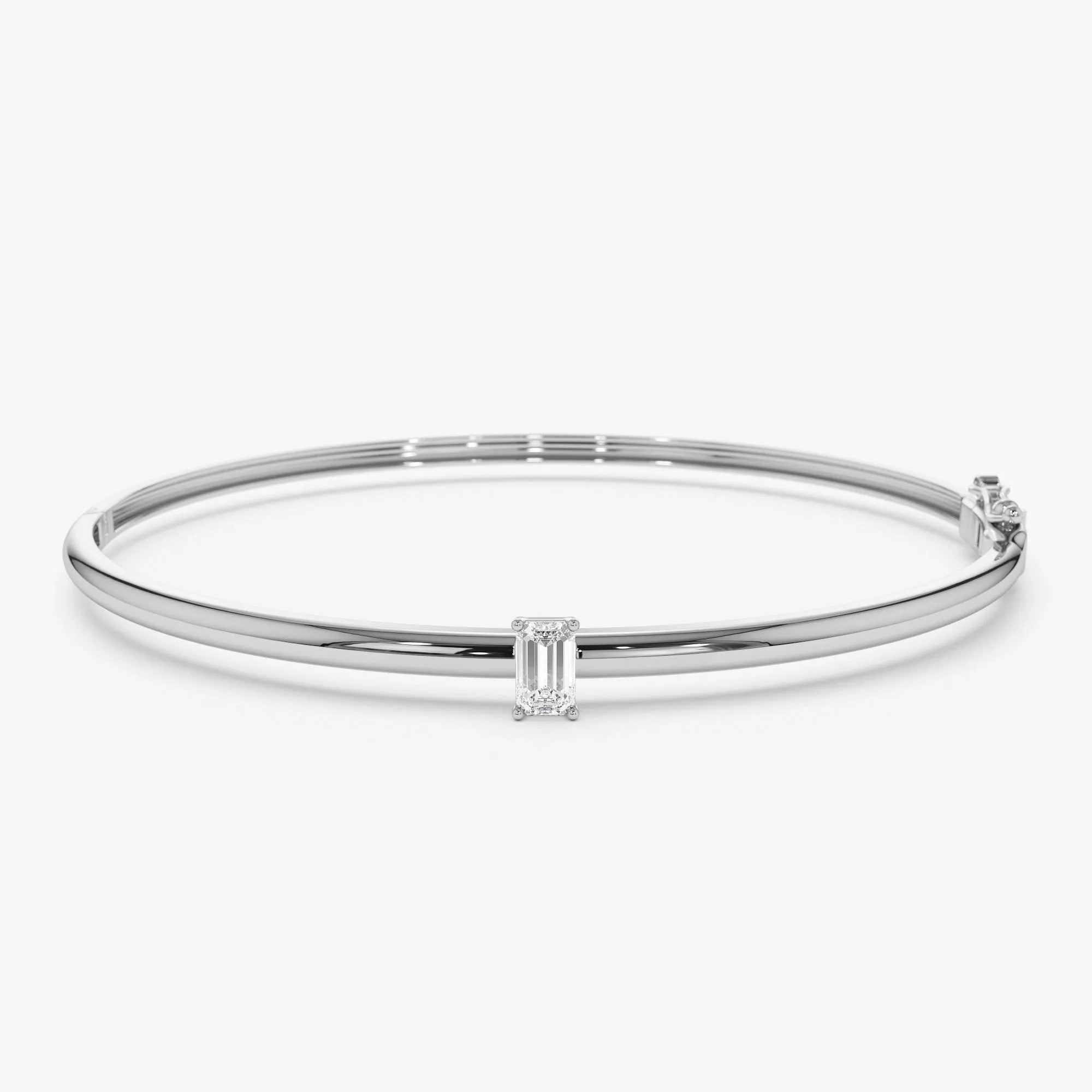 14K Solid Gold 0.30 CTW Emerald Cut Diamond Solitaire Bangle