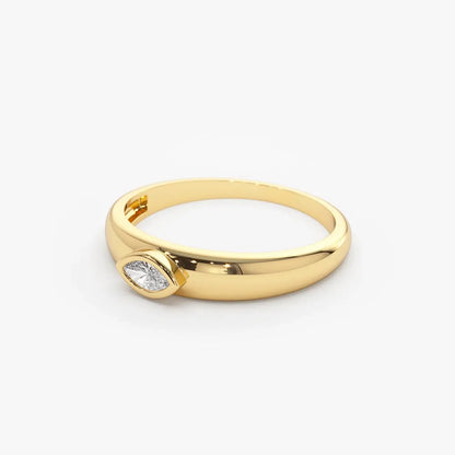 14k Gold Marquise Diamond Solitaire Ring Dome Bezel Setting 0.15 Carat