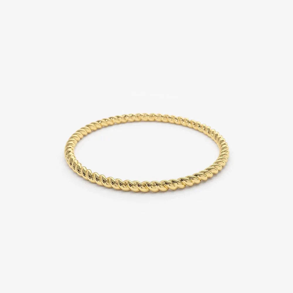 14K Solid Gold 1.0mm Twisted Rope Stackable Wedding Band Ring
