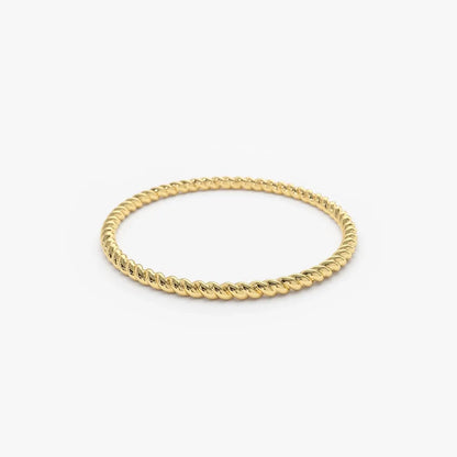 14K Solid Gold 1.0mm Twisted Rope Stackable Wedding Band Ring