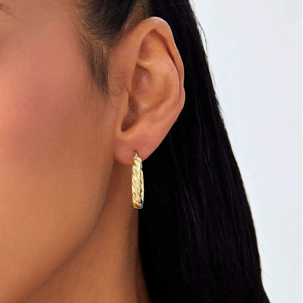 14k Yellow Gold Bold Braided Hoop Earrings 22mm 3.75mm Width