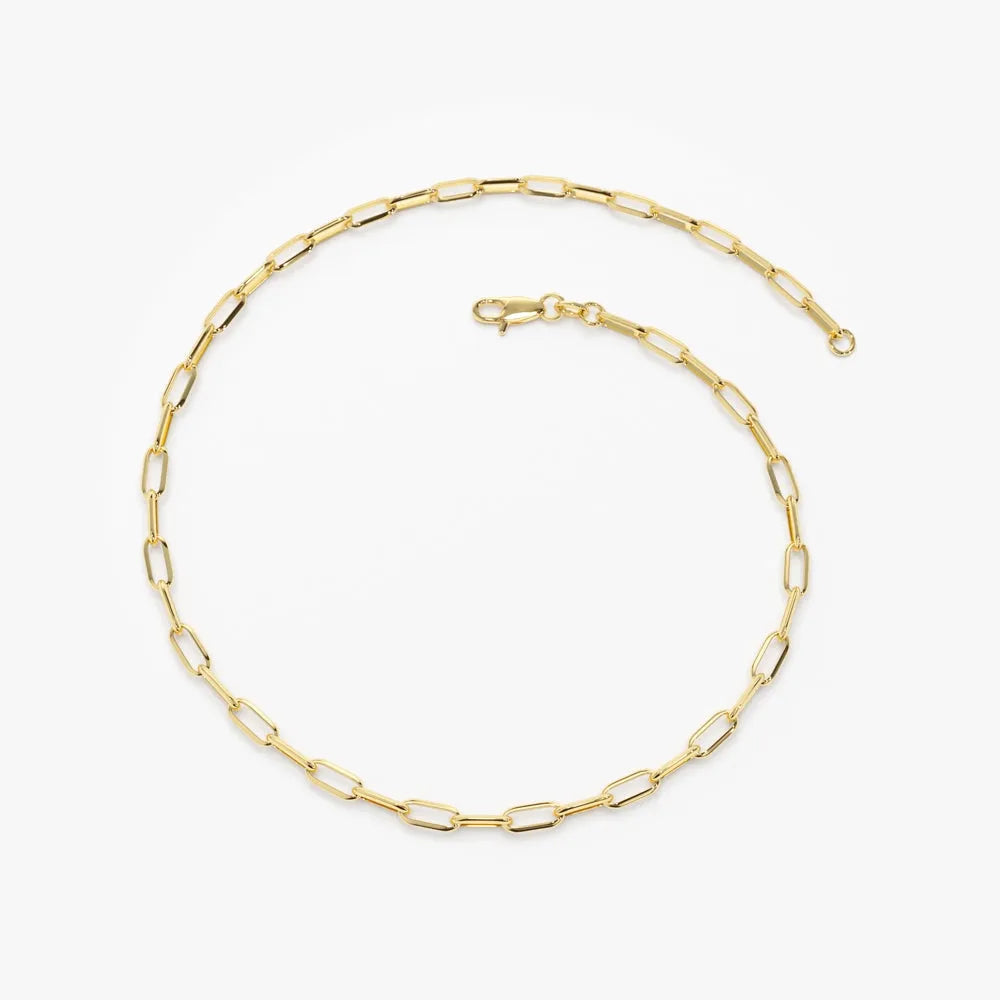 14K Solid Gold Tiny Paper Clip Link Chain Bracelet