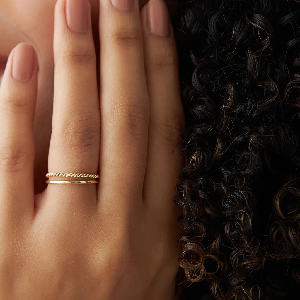14K Solid Gold 1.2mm Twisted Rope Stackable Ring Set