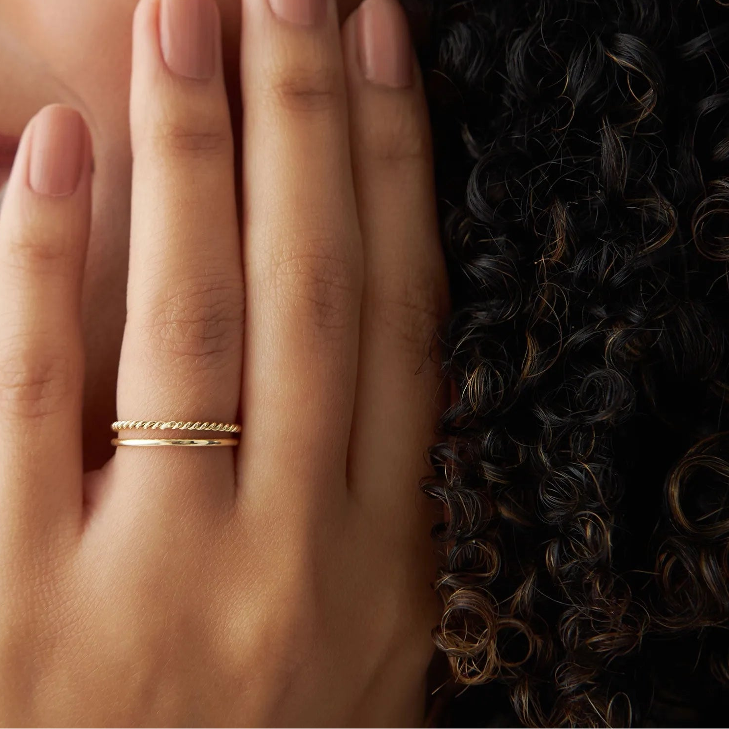 14K Solid Gold 1.2mm Twisted Rope Stackable Ring Set