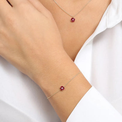 14K Solid Gold 0.30ctw Marquise Ruby and Round Diamond Cluster Bracelet