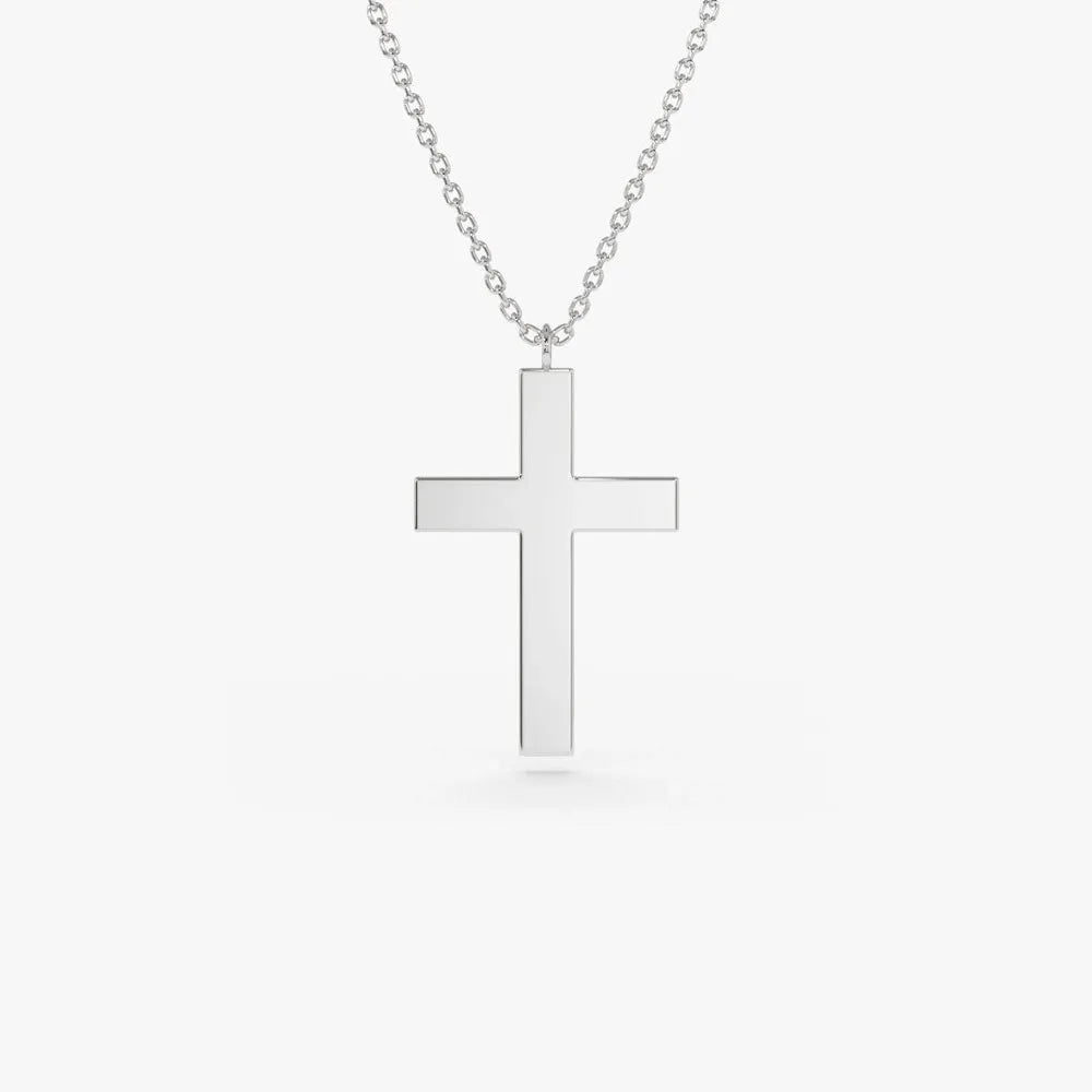 14k Solid Gold Plain Dangling Cross Charm Pendant Necklace