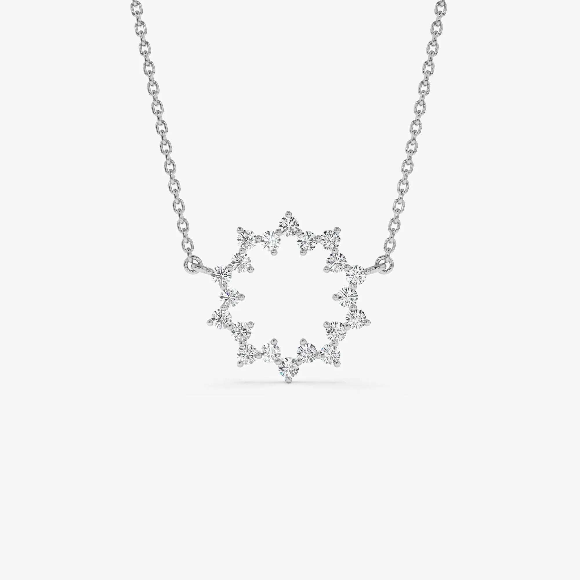 14K Solid Gold 0.40 CTW Round Diamond Sun Circle Necklace Prong Setting