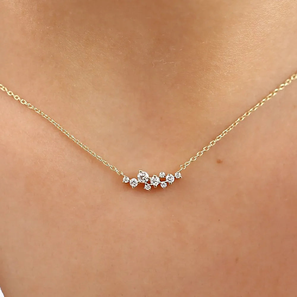14K Solid Gold Lab Grown Diamond 9 Stone Cluster Necklace Prong Setting 0.25cttw