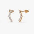 14k Gold Diamond Baguette and Round Cut Ear Crawler Earrings Prong Setting 0.35 ctw