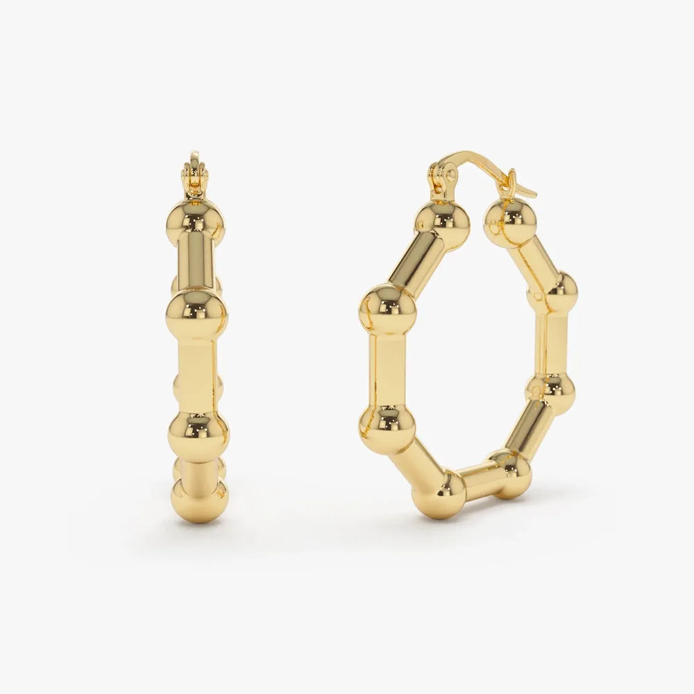 14k Solid Gold Beaded Tube Hoop Earrings 25mm Outer Diameter 4.85mm Width