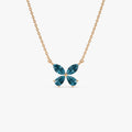 14k Solid Gold London Blue Topaz Pear and Marquise Butterfly Necklace 1.21 Carat