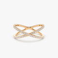 14K Gold Round Diamond Micro Pave Criss Cross Ring