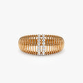 14k Solid Gold Round Diamond 0.18 Carat Ribbed Dome Statement Ring