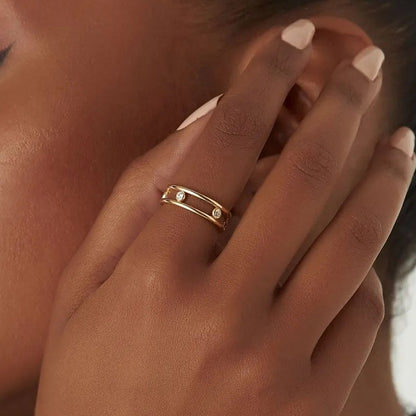 14K Solid Gold Natural Diamond Round Cut Bezel Setting Double Band Ring 0.18 ctw