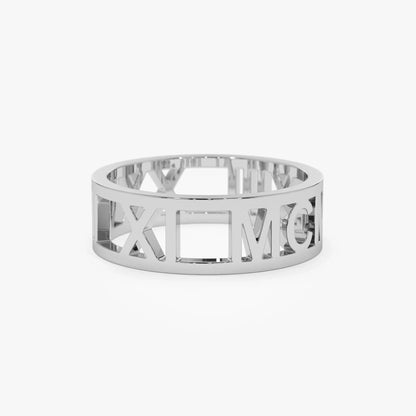 14K Solid Gold Personalized Roman Numeral Ring Custom Jewelry