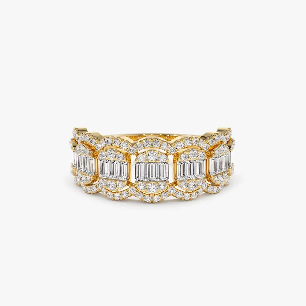 14k Gold Baguette Diamond 1.00ctw Halo Micro Pave Illusion Ring