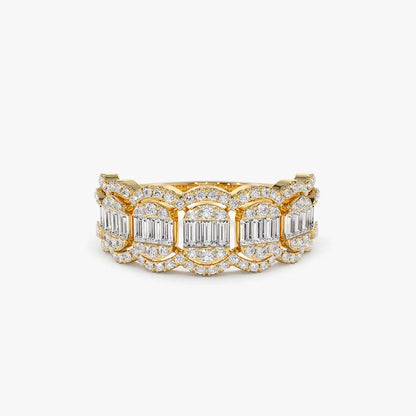 14k Gold Baguette Diamond 1.00ctw Halo Micro Pave Illusion Ring