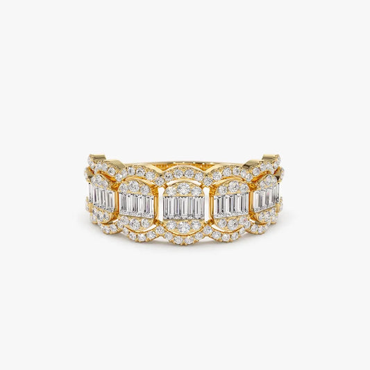 14k Gold Baguette Diamond 1.00ctw Halo Micro Pave Illusion Ring