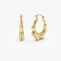 14k Yellow Gold Bamboo Style Hoop Earrings 20mm Outer Diameter