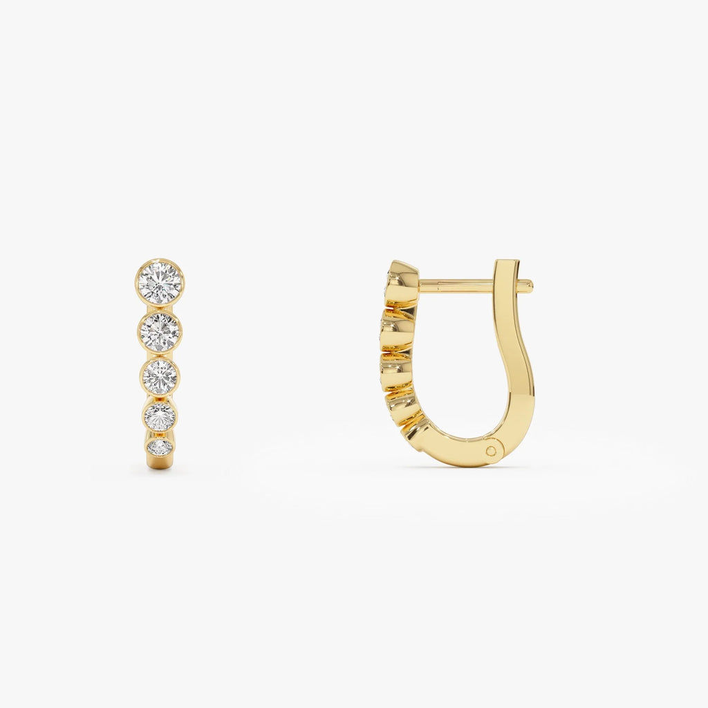 14k Gold Diamond Round Cut Graduated Bezel Set Hoop Earrings 0.25 ctw
