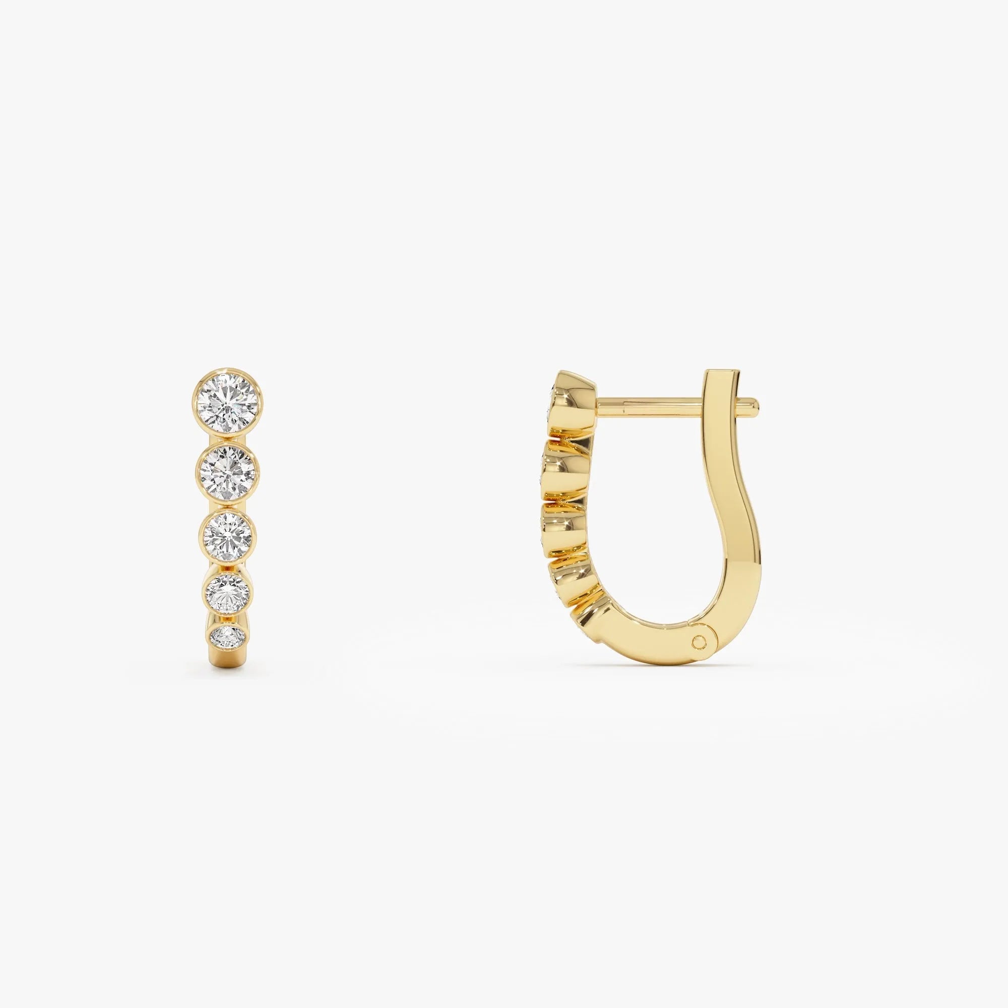 14k Gold Diamond Round Cut Graduated Bezel Set Hoop Earrings 0.25 ctw