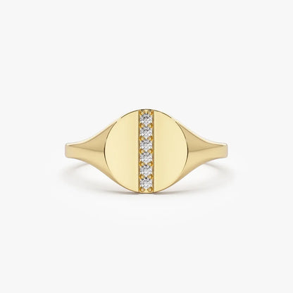 14k Gold Diamond Round Cut Pave Line Signet Pinky Ring 0.07 ctw